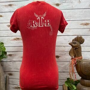 RTB Real Tough B itch Red Acid Wash Graphic Logo Tee Shirt Woman's Size L #096